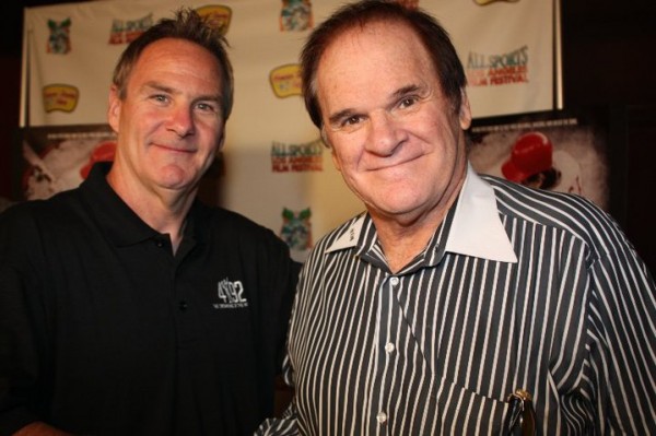 All Sports Los Angeles Film Festival organizer Pat Battistini, left, with Pete Rose before the screening of "4192" at the 2010 event in Hollywood, CA