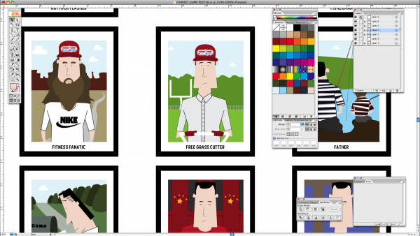 A basic 12 colour palette was chosen to be used throughout the print (shown as the bottom 12 coloured squares)