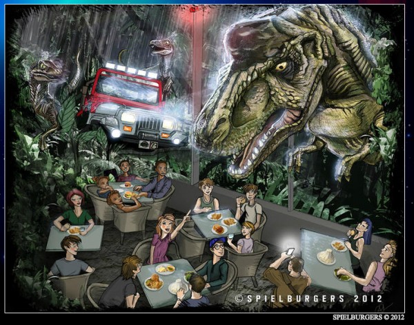 The 'Jurassic Park' themed room hints that a fully-realized T-Rex and other dinos may wreak some havoc.