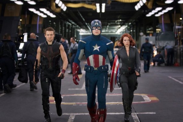 Renner as Hawkeye,Evans as Captain America and Johansson as Black Widow