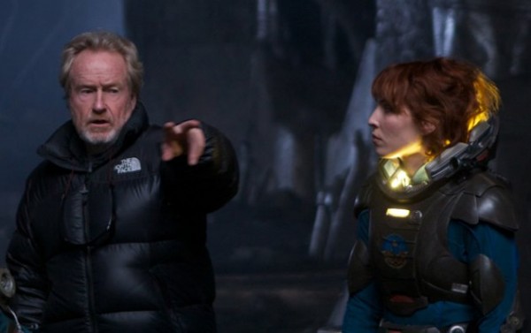 Ridley Scott and Noomi Rapace on the set of Prometheus