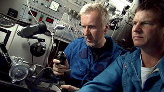 James Cameron and Bill Paxton aboard a mini sub