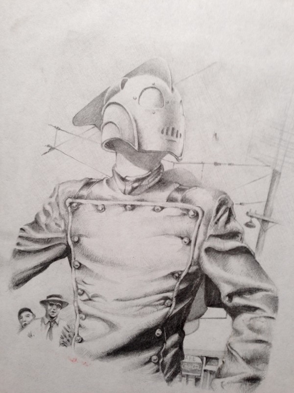 "An old pencil drawing (1991?) (from when I was at School) based on the Dave Stevens Back Page artwork from the comic" - Paul Shipper
