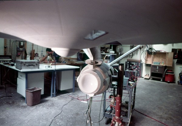 Enterprise during fabrication, Model supported by port side armature. One of five armature connection points. 