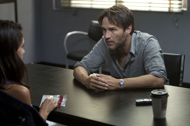 Detective Reece (Stephen Moyer) interrogates a survivor in Evidence