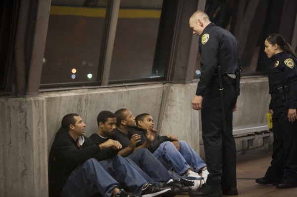 Michael James, Michael B. Jordan, Trestin George, Thomas Wright, Kevin Durand and Alejandra Nolasco at the actual site where the incident took place