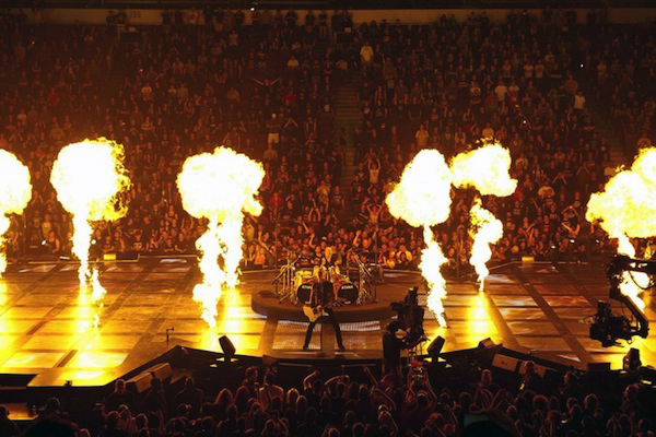 Metallica on stage with explosive action