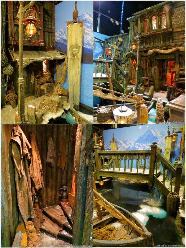 Production used set elements of the all wooden town Laketown, which lies on Long Lake, in the shadow of Lonely Mountain.