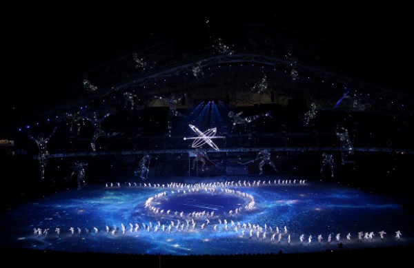 Rollerskaters perform Olympic Gods during the Opening Ceremony of the Sochi 2014 Winter Olympics at Fisht Olympic Stadium on February 7, 2014 in Sochi, Russia.