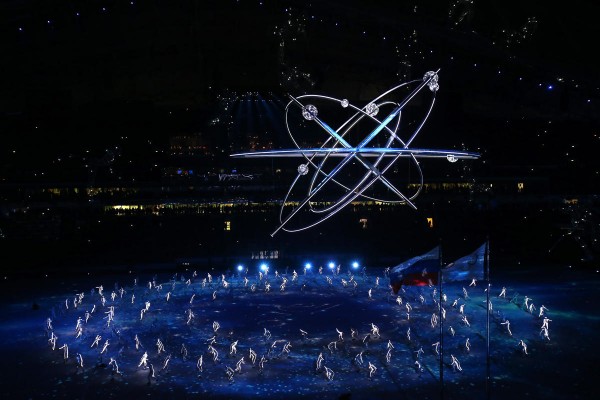 Rollerskaters perform Olympic Gods during the Opening Ceremony of the Sochi 2014 Winter Olympics at Fisht Olympic Stadium on February 7, 2014 in Sochi, Russia. 