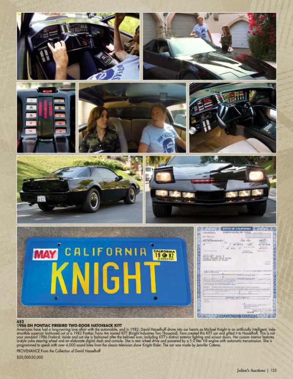 A "KITT" Knight Rider car, Baywatch Memorabilia and Items from Hasselhoff's Career Highlight both the Auction Event and Television Show