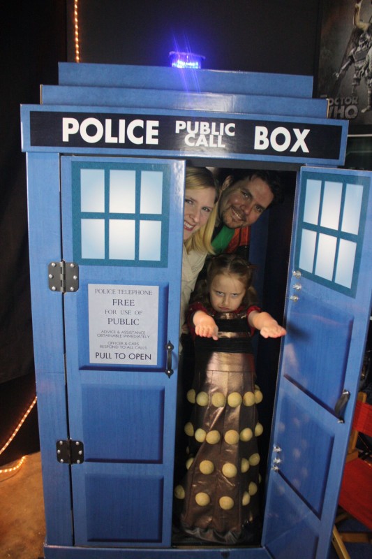 Doctor Who Cosplayers Stephan and Heather Reese check out the inside of Lindalee's TARDIS (with Lindalee)
