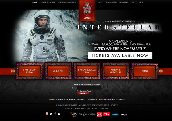 Click here to purchase advance tickets to INTERSTELLAR at the TCL Chinese Theatre