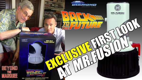 Bob Gale and Jon Donahue inspect and review the new Mr Fusion prop replica from Diamond Select Toys