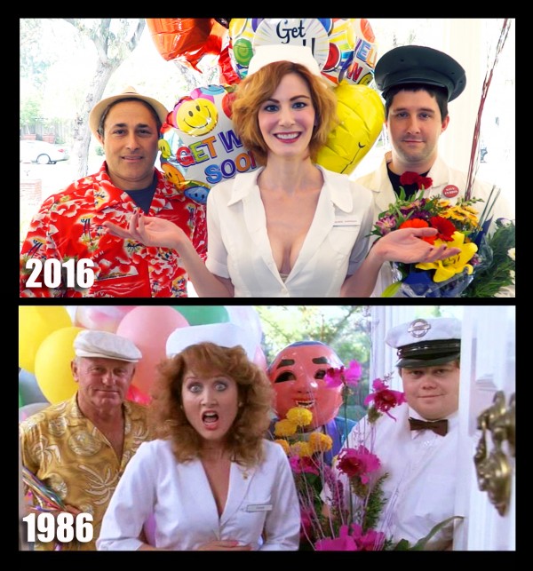 A comparison of the Get Well Gang from the 1986 movie and our fun bunch of characters (all Beyond the Marquee crew and/or talent), on the same exact spot 30 years later. 