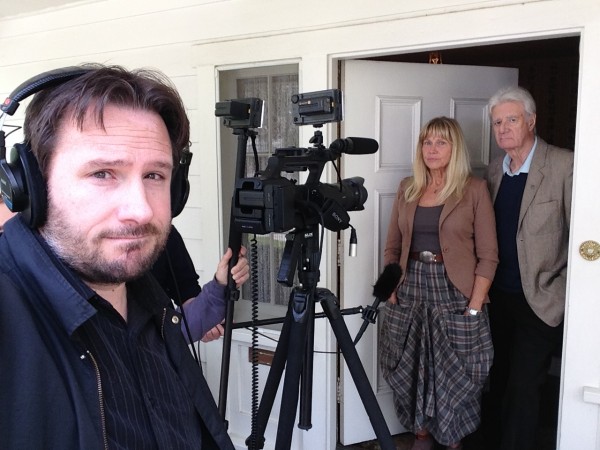 Producer/Videographer Steve Czarnecki readies the shot of Cindy and Lyman in the doorway of the Ferris Bueller house